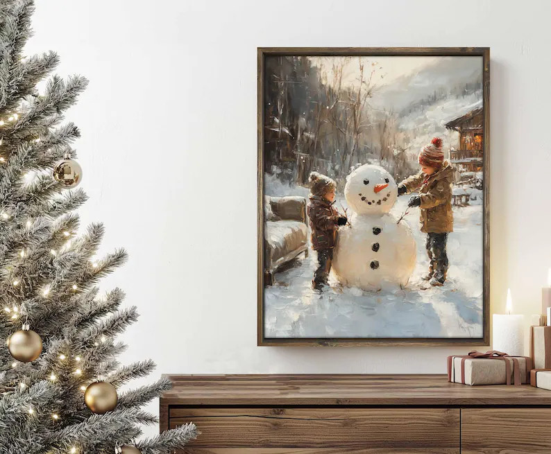 Wanna Build a Snowman Framed Artwork Paper Print Modern Sidesignco Original Design Wall Art Chris... | Etsy (US)