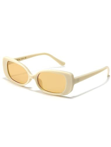 Veda Tinda Vision Rectangle Sunglasses Womens Yellow White Polarized Square Frame Driving Hippie Rave Party Trendy Retro 90s Vintage Cat Eye y2k Glasses for Women UV Protection Shades Accessories | Amazon (US)