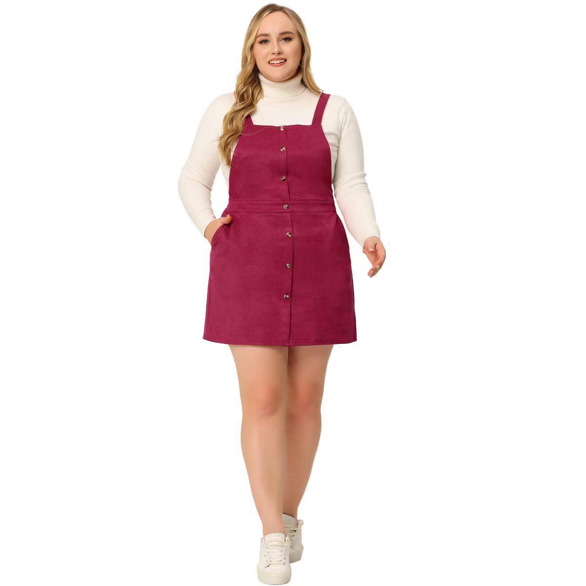 GRACE & GRANDEUR Women Plus Size Suspender High Waist A-Line Suede Overall Skirt | Target
