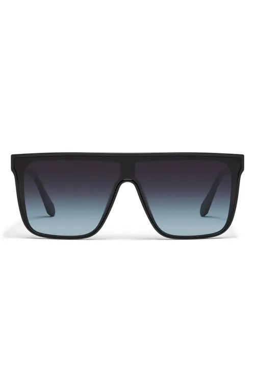 QUAY Nightfall Medium 138mm Shield Sunglasses in Black/Black Aqua at Nordstrom | Nordstrom