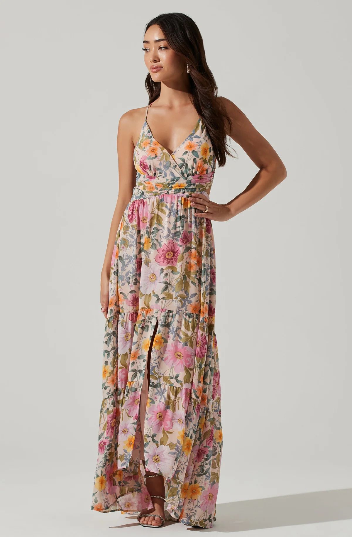 Frolic Floral Cutout Maxi Dress - TAUPE FUCHSIA MULTI FLORAL / XS | ASTR The Label (US)