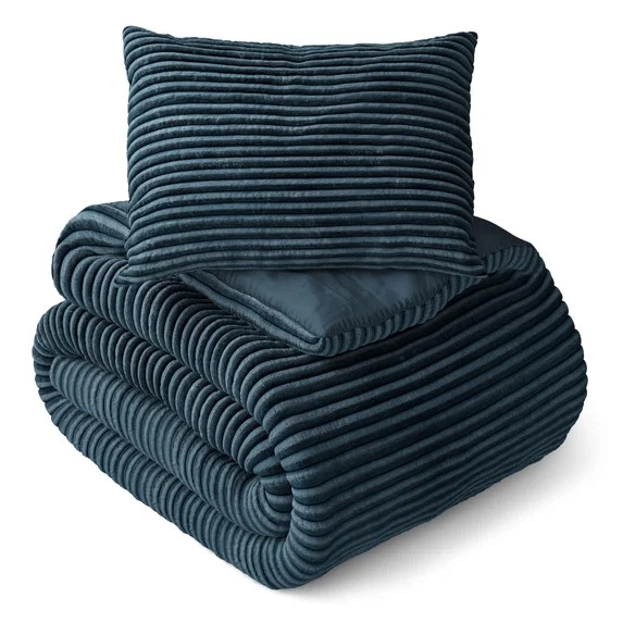 Mainstays Kids Dark Blue Solid Plush Ribbed Corduroy Comforter Set, Twin, 2 Pieces | Walmart (US)