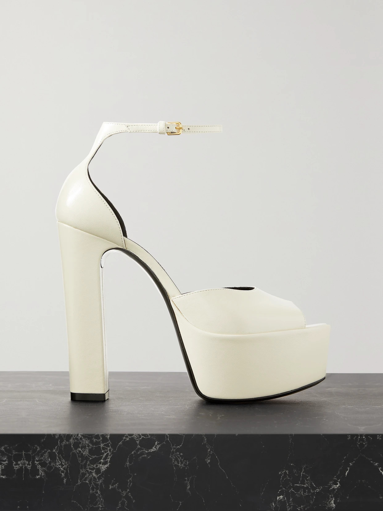 SAINT LAURENT - Jodie Leather Platform Sandals - Ecru | NET-A-PORTER (US)
