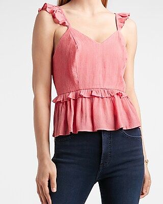 Textured Ruffle Strap Peplum Tank | Express