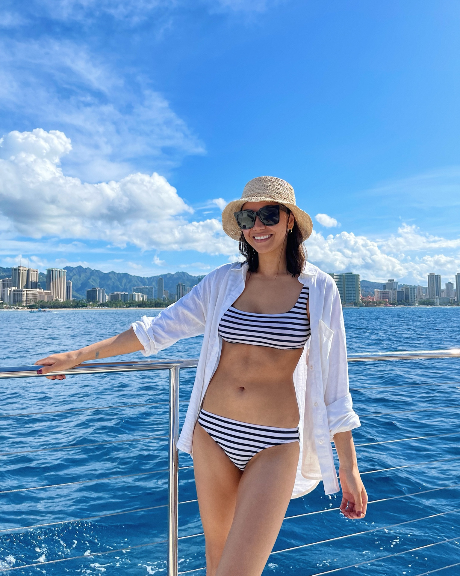 Hawaii/vacation outfit

Striped swimsuit - @jcrew 
Bucket hat 
Linen button up 

#injcrew #ad

#LTKunder100 #LTKtravel #LTKswim