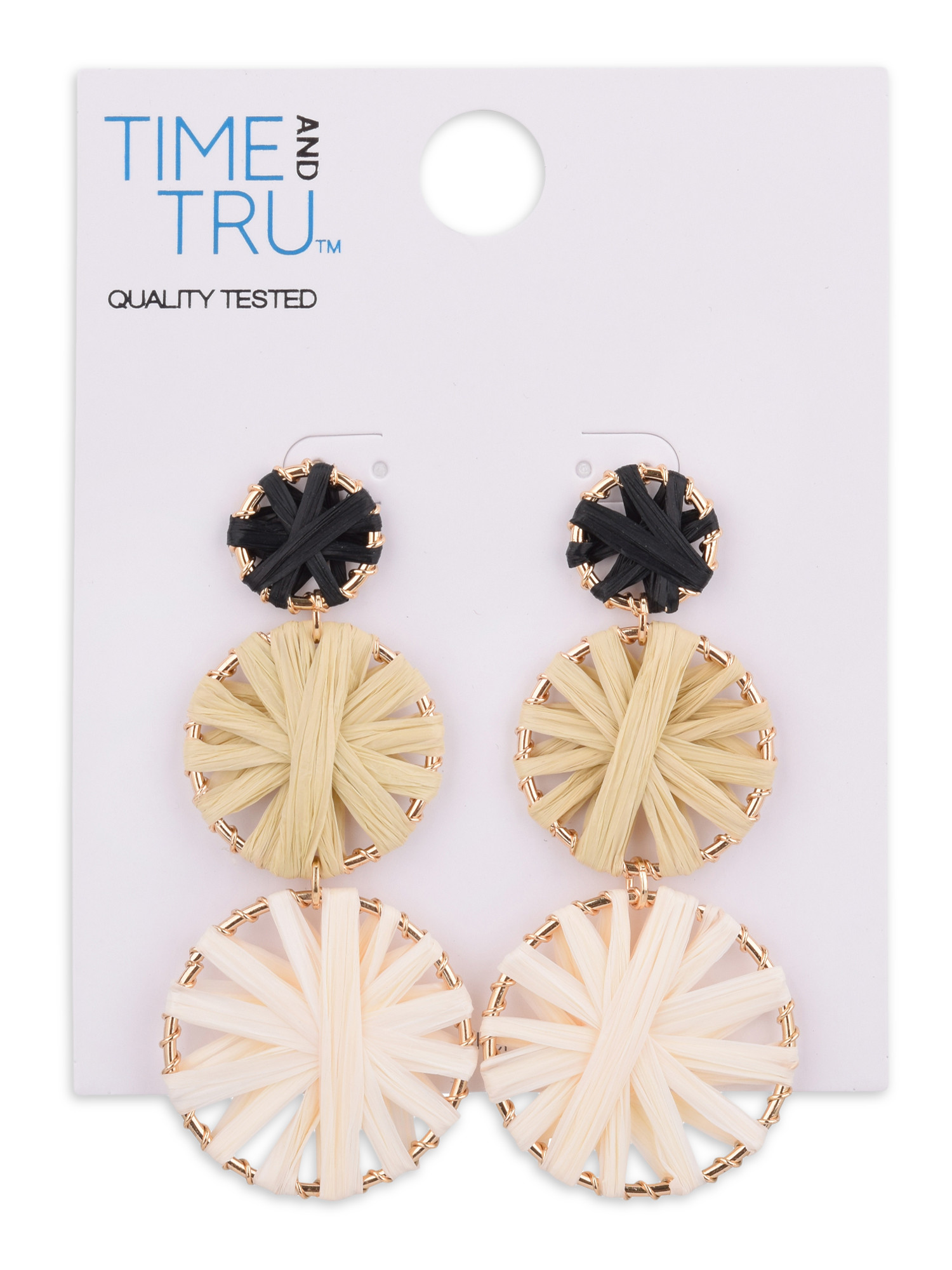 Time and Tru Female Adult Gold-Tone Natural Raffia Triple Drop Earring | Walmart (US)