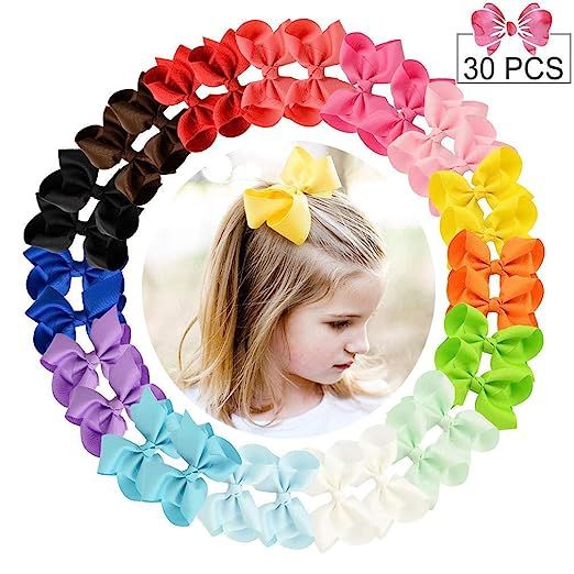 30pcs Hair Bows for Girls 4" Big Boutique Bow Alligator Clips Grosgrain Ribbon Hair Accessories T... | Amazon (US)