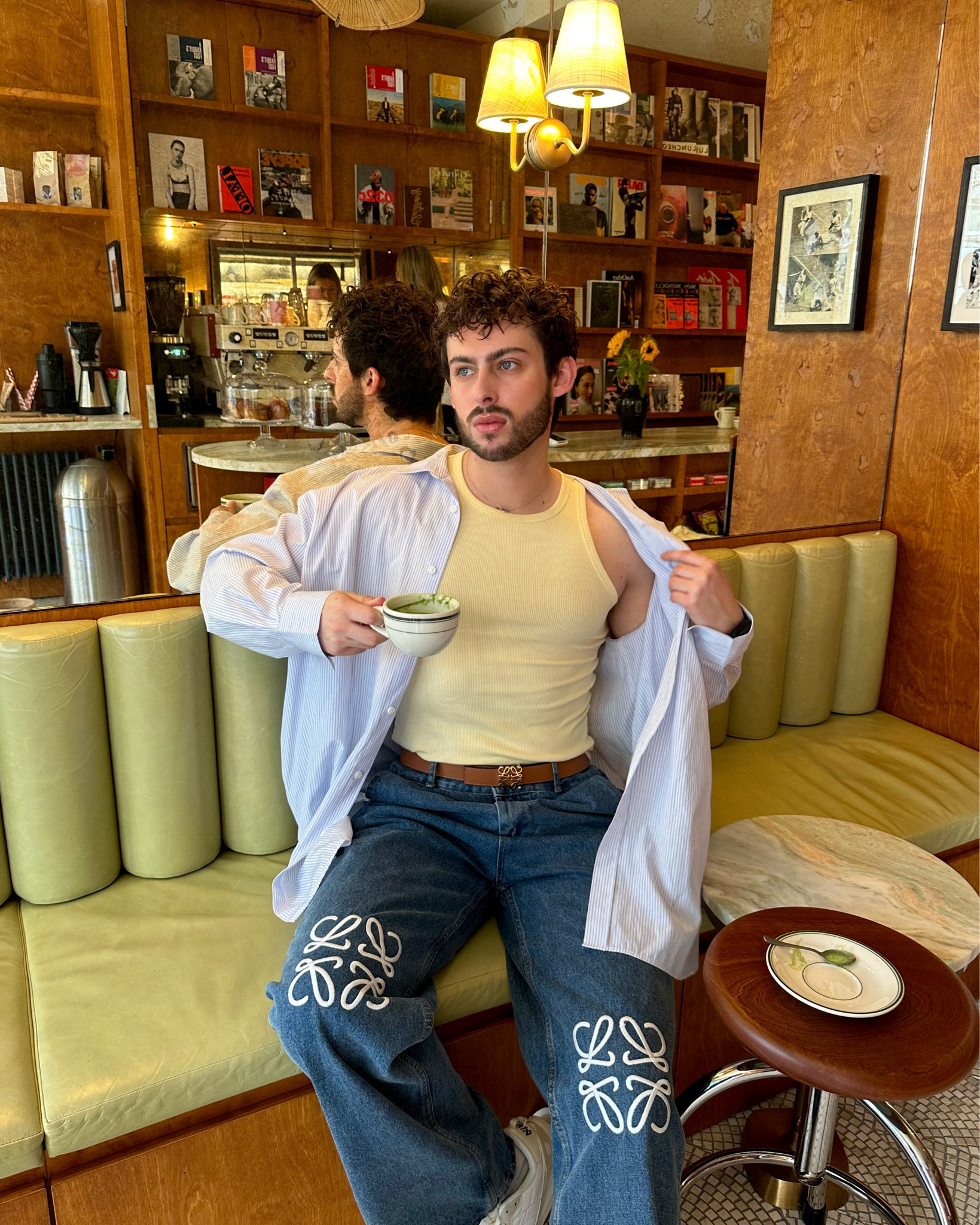 pastel season 🍋🍵 
Pastels, spring outfit, outfit inspiration, loewe jeans, loewe belt, lemon vest, striped shirt, outfit of the day 

#LTKstyletip #LTKeurope #LTKSeasonal