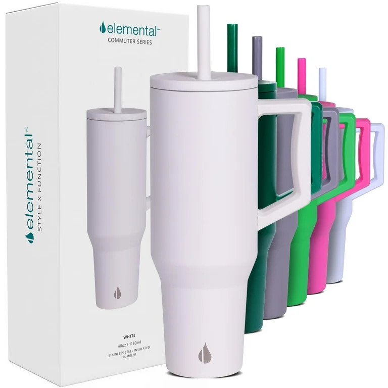 Elemental Commuter 40 oz Tumbler with Handle and Straw Lid | Travel Coffee Mug Spill Resistant | ... | Walmart (US)