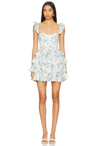 Carmella Mini Dress in Baby Blue Toile | Revolve Clothing (Global)