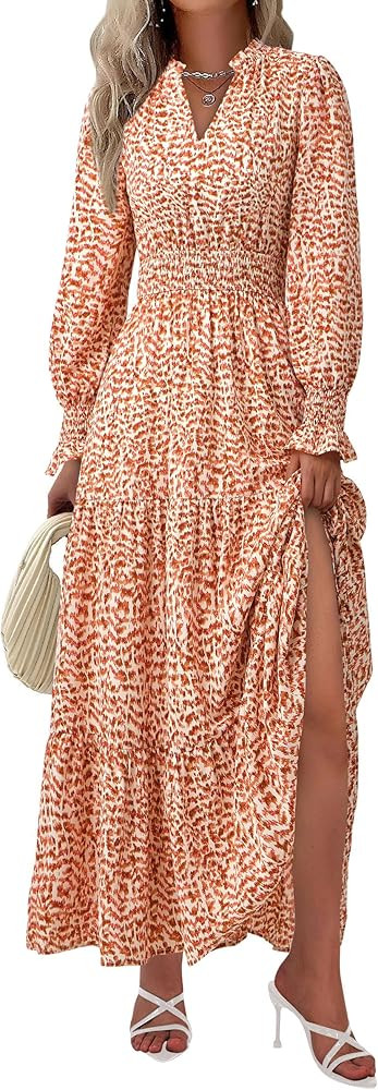 PRETTYGARDEN Women's Floral Maxi Dress 2025 Fall Long Sleeve V Neck Casual A Line Long Flowy Boho... | Amazon (US)