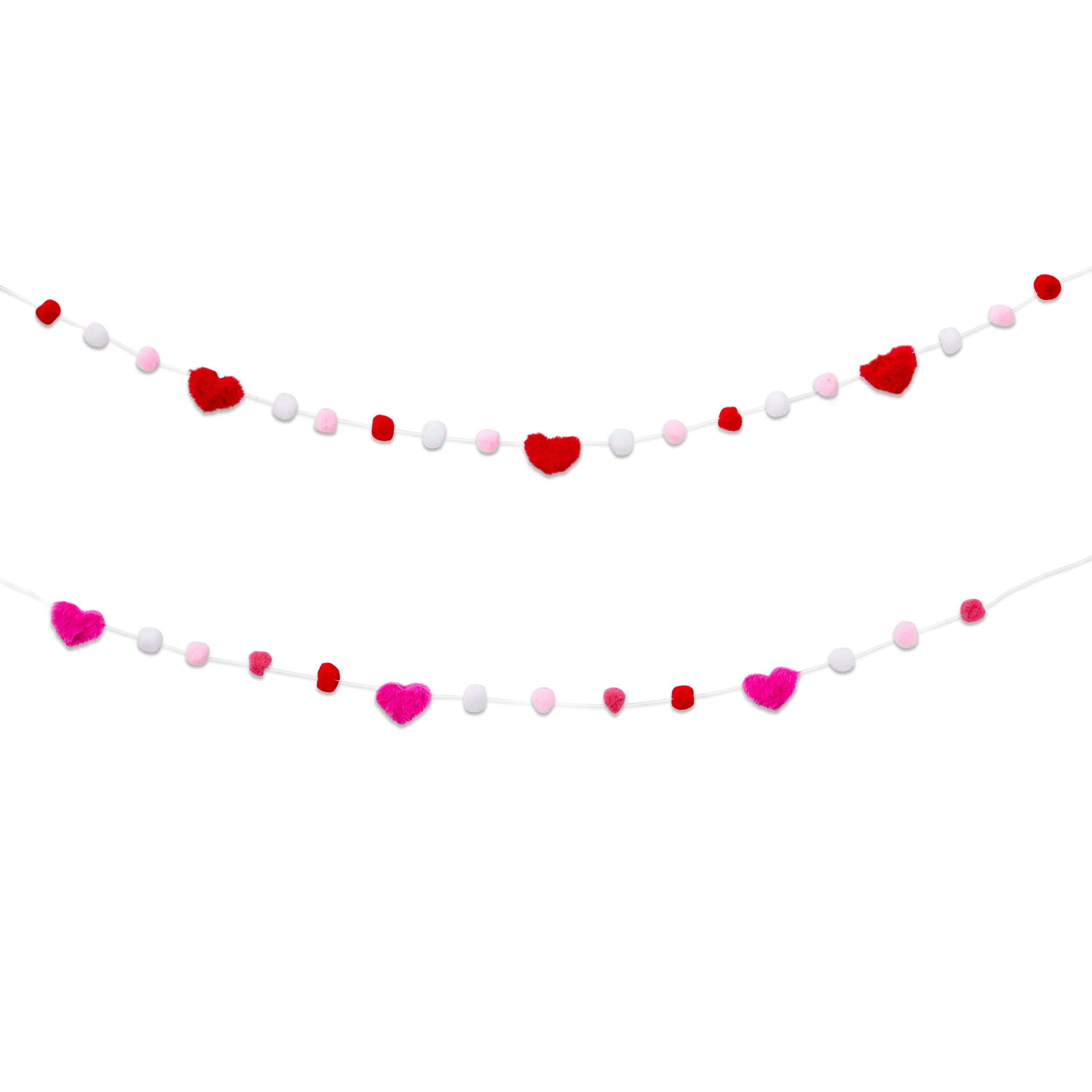 Valentine's Day Red, Pink & White Hearts & Pom Pom Garland, 6 ft, 2 Count, by Way To Celebrate | Walmart (US)