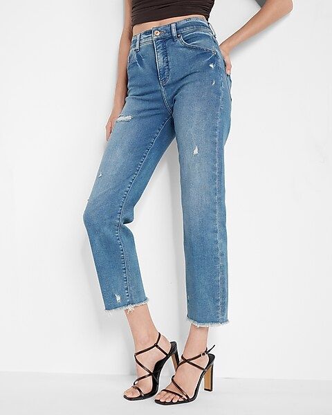 Conscious Edit High Waisted Distressed Straight Ankle Jeans | Express