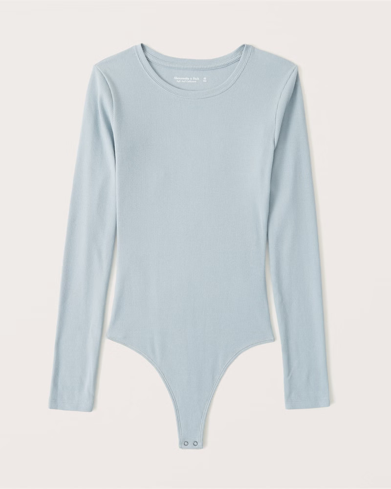 Abercrombie & Fitch Women's Long-Sleeve Ribbed Crew Bodysuit in Light Blue - Size XXS | Abercrombie & Fitch (US)