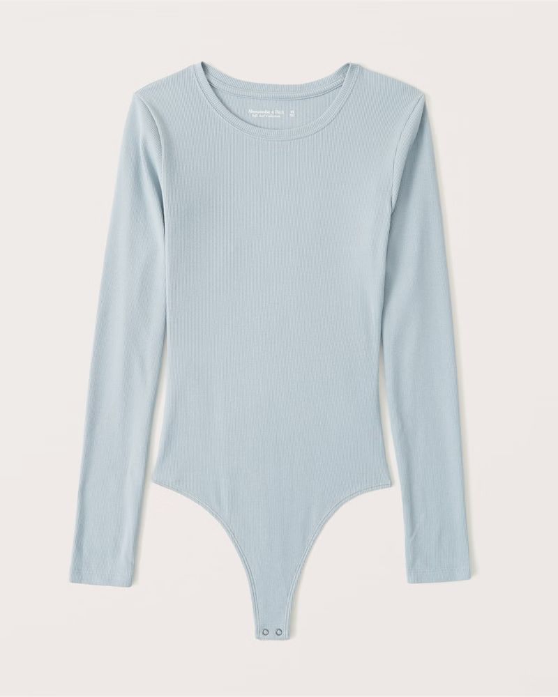 Abercrombie & Fitch Women's Long-Sleeve Ribbed Crew Bodysuit in Light Blue - Size XXS | Abercrombie & Fitch (US)