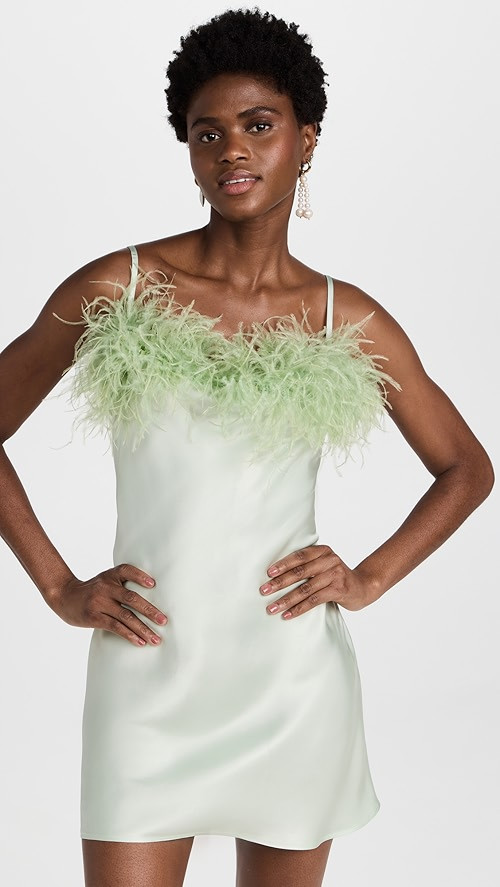 Boheme Mini Slip Dress with Feathers in Mint | Shopbop