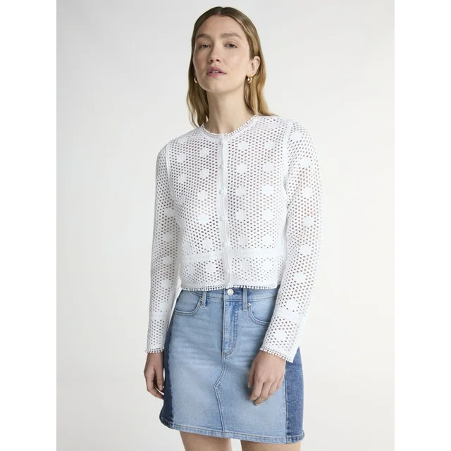 Scoop Women’s and Women’s Plus Crochet Flower Cardigan Sweater, Lightweight, Size XS-4X | Walmart (US)