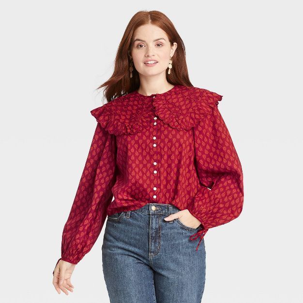 Women's Balloon Long Sleeve Embroidered Button-Down Shirt - Universal Thread™ | Target