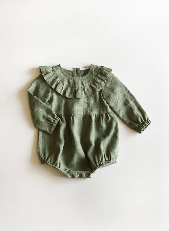 Linen Baby Romper, Ruffle Baby Romper, Autumn Outfit, Linen Playsuit, Toddler Romper, Baby Linen | Etsy (US)