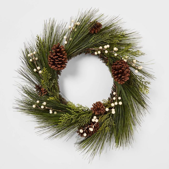 22in Unlit Green Leaves White Berries Artificial Christmas Wreath - Wondershop™ | Target