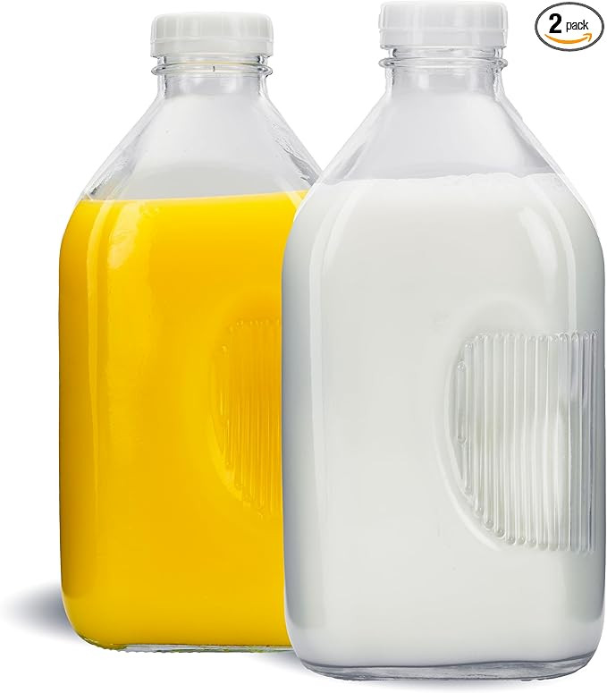 Stock Your Home 64-Oz Glass Milk Jugs with Caps (2 Pack) - 64 Ounce Food Grade Glass Bottles - Di... | Amazon (US)