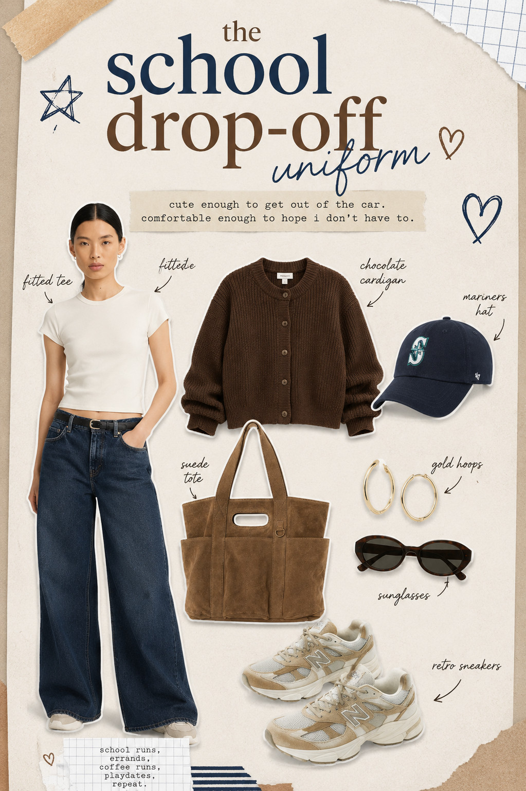 My school drop-off uniform lately 🤎 easy, comfy, but still looks like I tried. Wide-leg denim + a fitted tee + cozy cardigan + sneakers, then a few cute accessories to pull it together. Basically my ideal everyday mom outfit.

Everything is linked here! ✨#fallfashion #millennialstyle #affordablestyle 

 #LTKdayinmylife #LTKgrwm #LTKmomlife