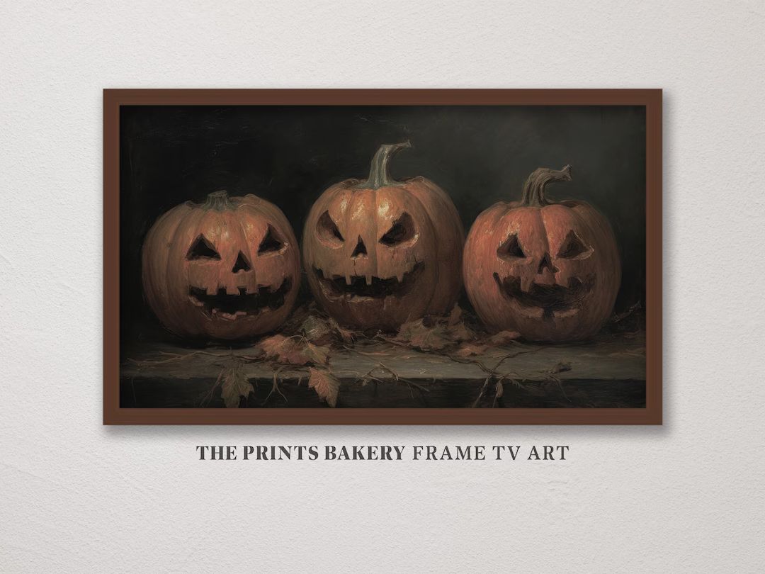 Vintage Halloween Frame TV Art Carved Pumpkins Oil Painting - Etsy | Etsy (US)