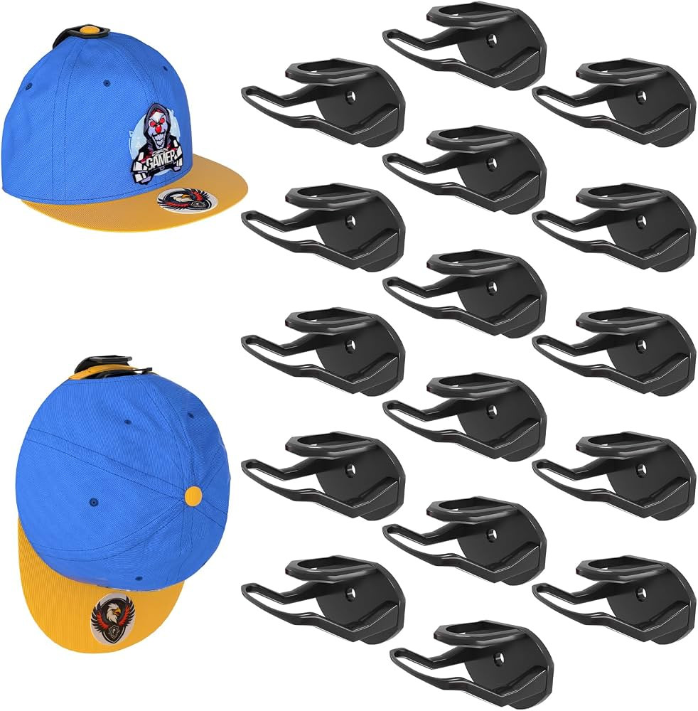 16 Pack Adhesive Hat Hooks for Wall, Strong Hat Rack for Baseball Caps, Hat Organizer Display for... | Amazon (US)