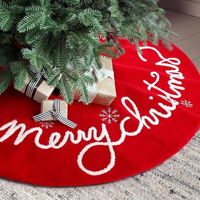 XAMSHOR 32 Inches Christmas Tree Skirt, Felt Xmas Tree Skirt with Embroidered Merry Christmas Pat... | Amazon (US)