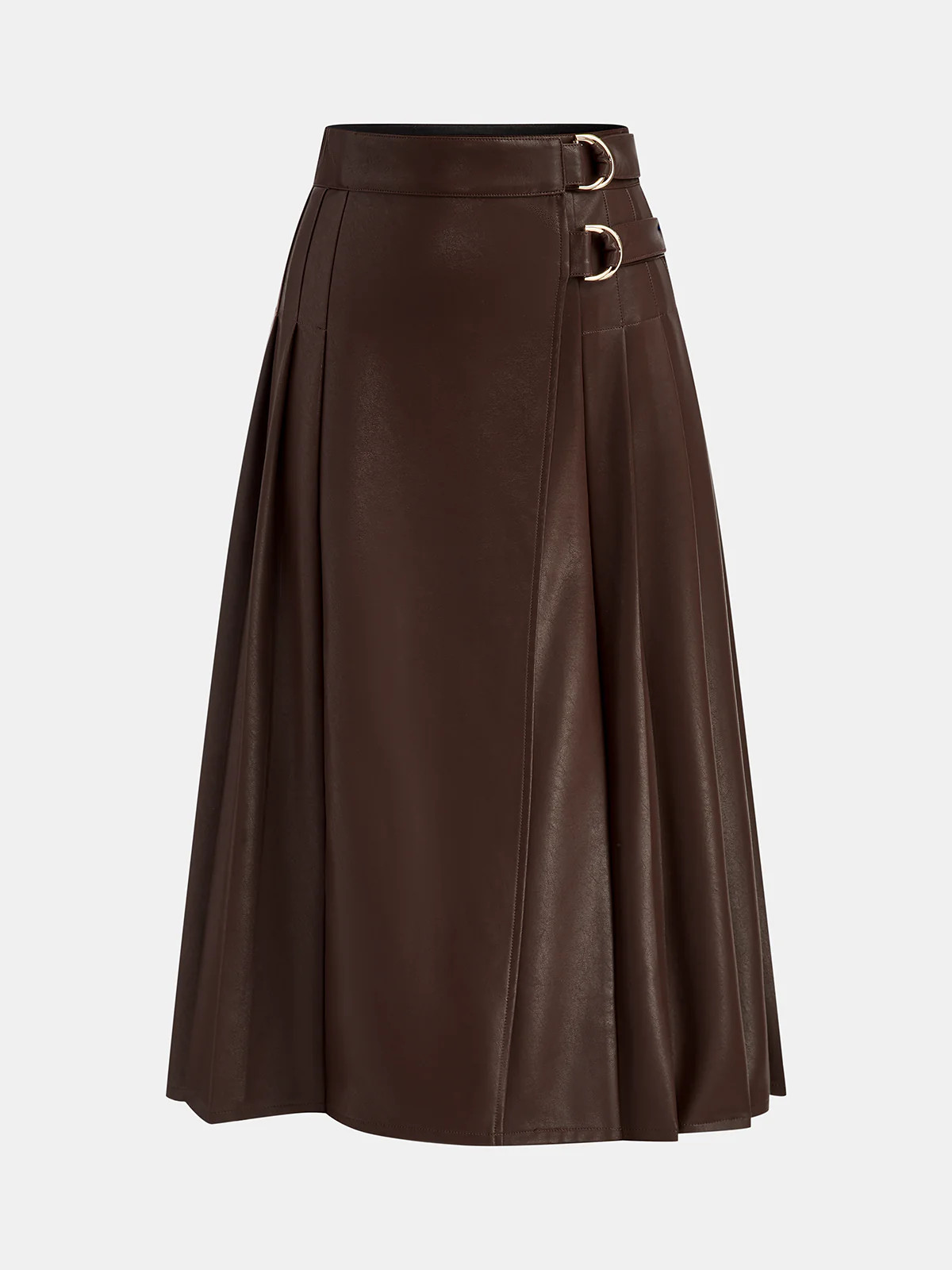 Double Buckle Detail Faux Leather Midi Skirt | Commense