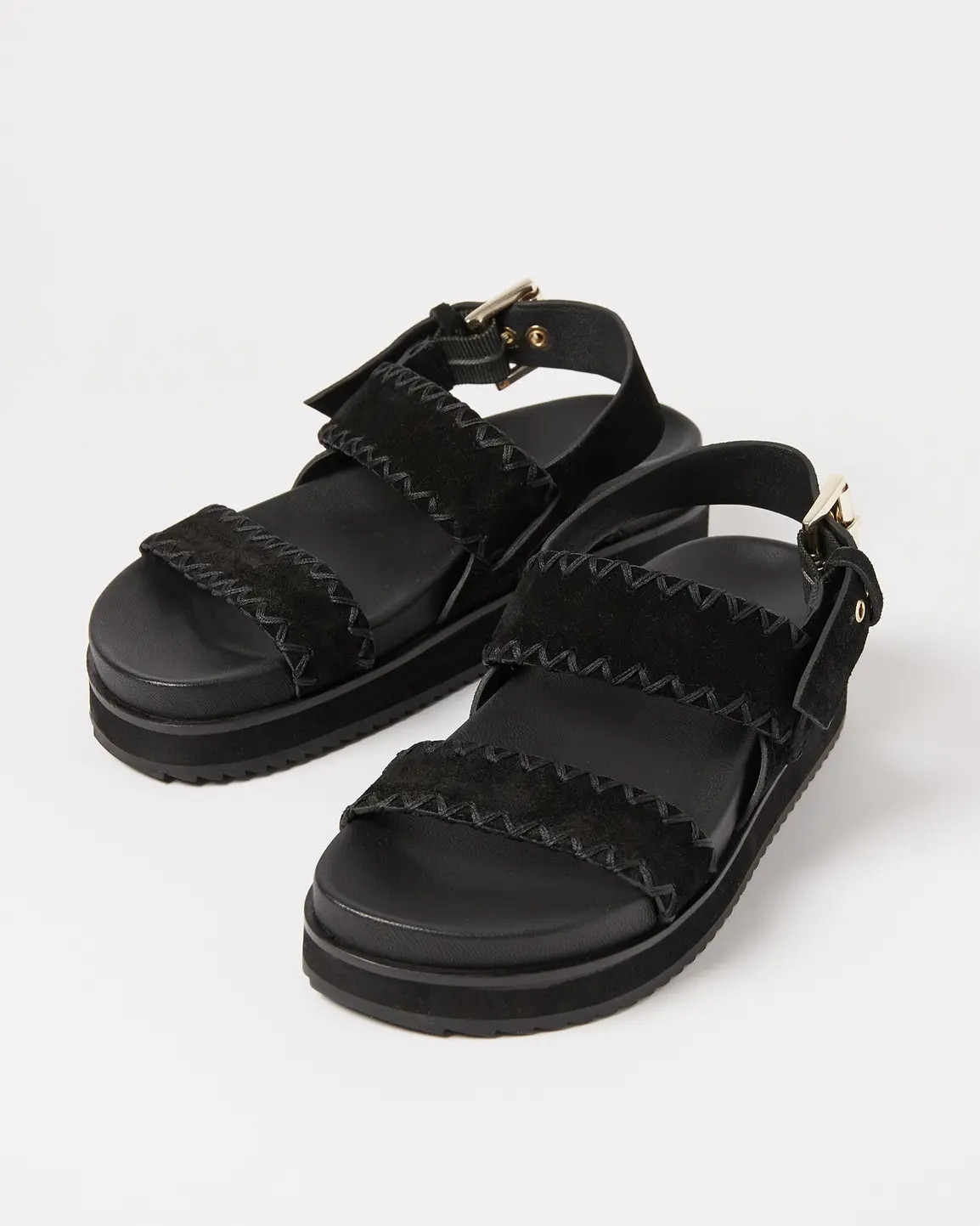 Whipstitch Black Suede Leather Flatform Sandals | Oliver Bonas | Oliver Bonas (Global)
