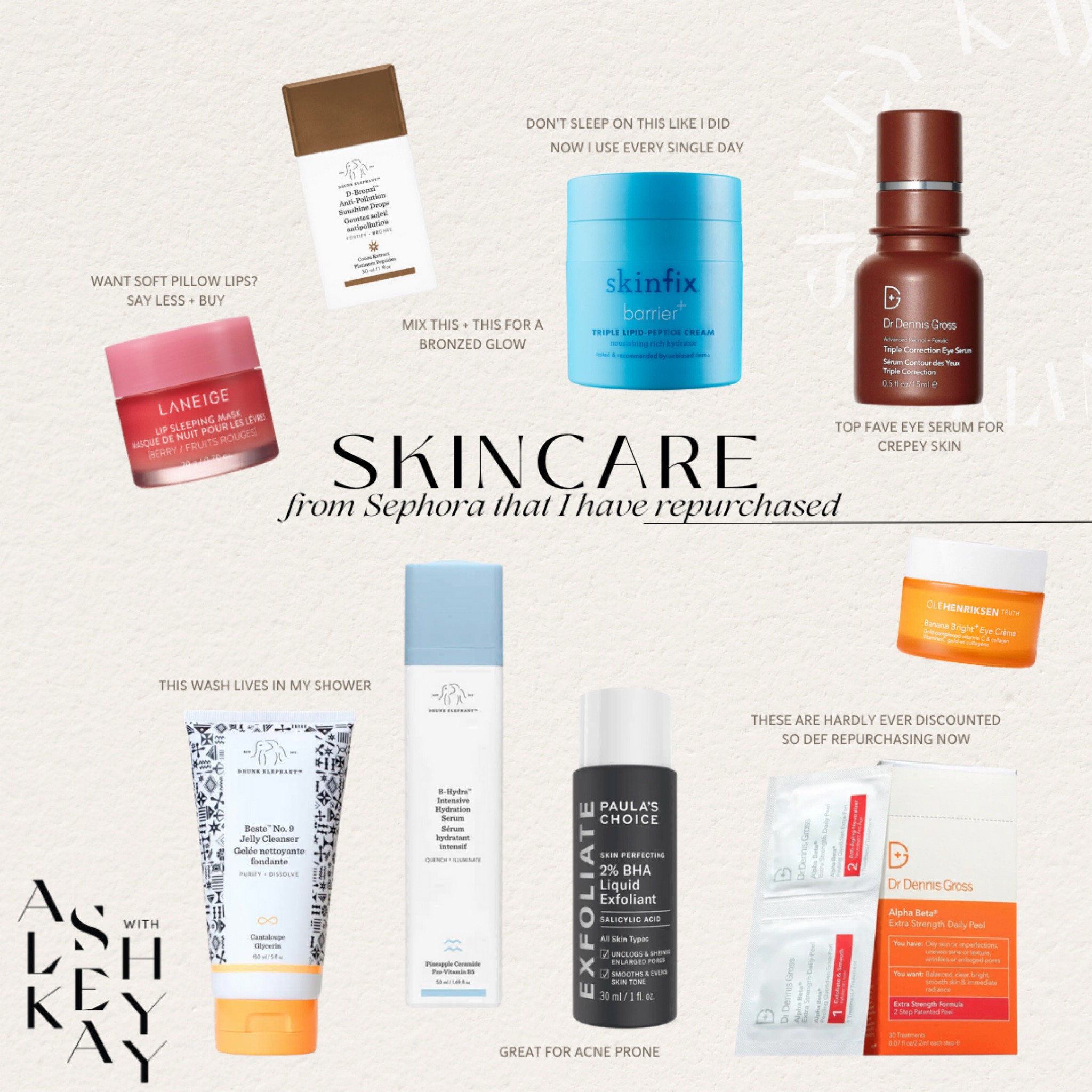 My go-to skincare finds from Sephora that i continue to repurchase 


Bronzing drops, lip mask, peel pads, glowy skin, gentle cleanser, salicylic acid, hydrating moisturizer, under eye serum

#LTKBeautySale #LTKsalealert #LTKbeauty