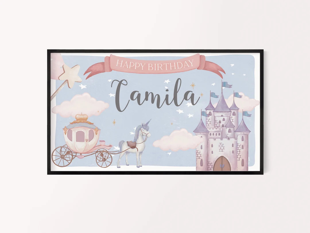 Princess Happy Birthday Samsung TV Frame Art Editable Happy Birthday TV Sign Template Dusty Blue ... | Etsy (US)
