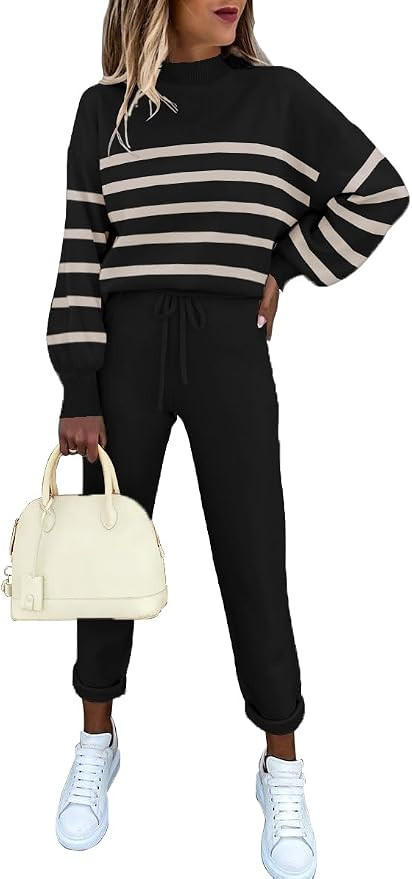 ETCYY NEW Women's Sweater Sets 2 Piece Outfits Lounge Sets with Knit Sweater Tops and Sweatpants | Amazon (US)