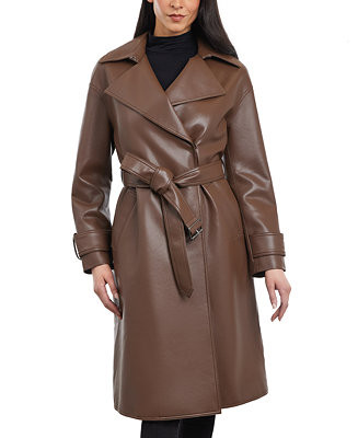 BCBGeneration Women's Faux-Leather Belted Trench Coat - Macy's | Macy's