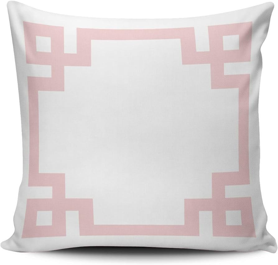ANLIPU Personalized Decorative Pillowcases Greek Key Border White and Light Pink Throw Pillow Cov... | Amazon (US)