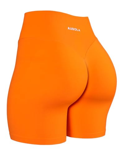AUROLA Impressive Collection Workout Shorts for Women,High Waisted V-Shape Seam Gym Embossed Logo Athletic Fitness Short(Persimmon Orange,L) | Amazon (US)