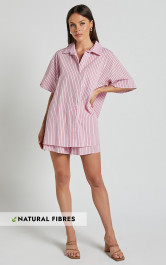 Gijon Shirt - Collared Button Through Shirt in Pink and Red Stripe | Showpo (US, UK & Europe)