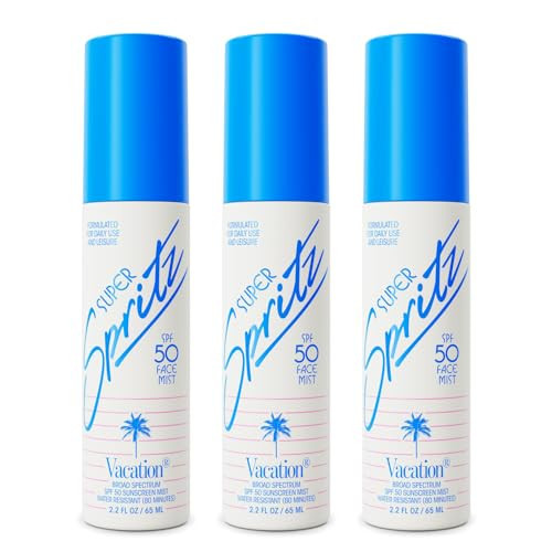 Vacation Super Spritz SPF 50 Face Mist, Daily Face Sunscreen Spray, Clean & Lightweight, Water-Resistant, Non-Comedogenic, Vegan, Travel Size, 2.2 Fl. Oz. (Value Pack of 3) | Amazon (US)