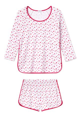 Pima Long-Short Set in Red Mini Heart | Lake Pajamas