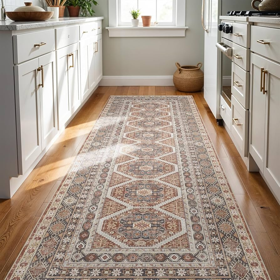 3x8 Runner Rug Kitchen Washable: Non-Slip Carpet Runner for Floor Brick     Oriental Vintage Hall... | Amazon (US)
