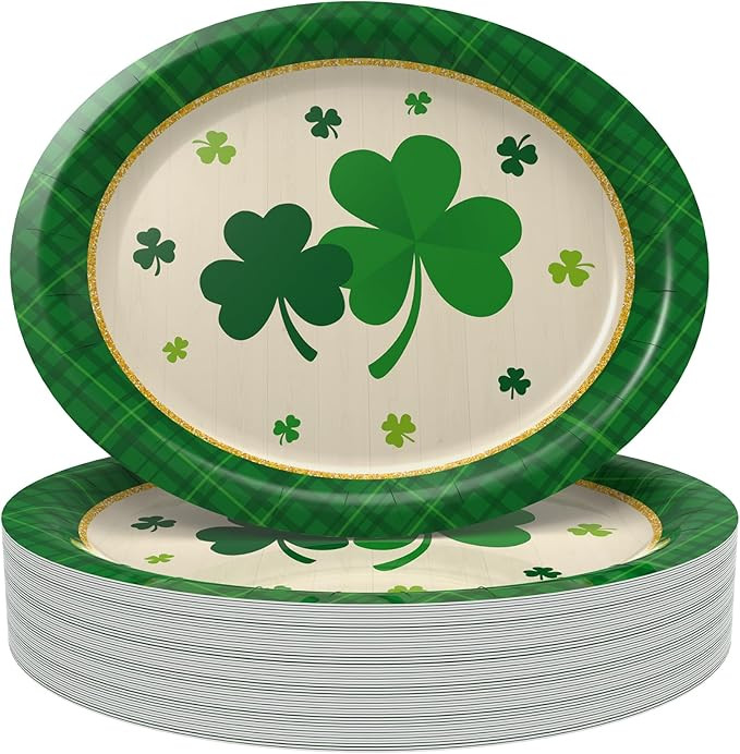 50 Pack St. Patrick’s Day Disposable Paper Plates, Green Shamrock Party Plates for Irish Festiv... | Amazon (US)