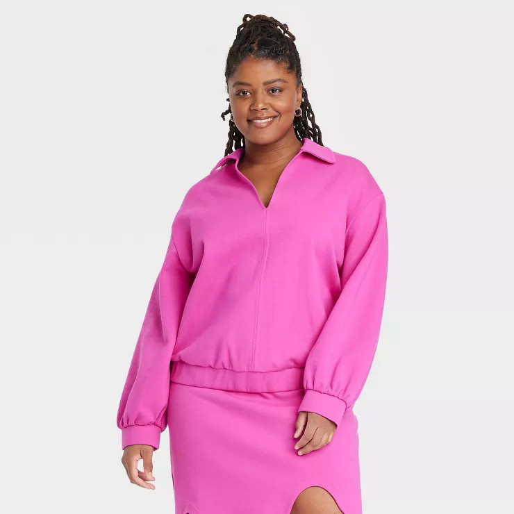 Black History Month Target x Sammy B Women's Balloon Long Sleeve V-Neck Scuba T-Shirt - Pink | Target