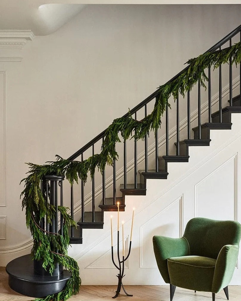 Afloral Real Touch Norfolk Pine Entry / Staircase Garland - 180" Long
I’ve just transitioned from Halloween to Thanksgiving/Christmas and it looks so pretty. I added fairy lights. 

#LTKHoliday #LTKSeasonal