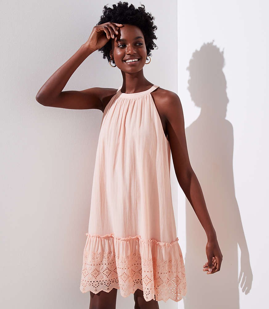 Eyelet Halter Swing Dress | LOFT