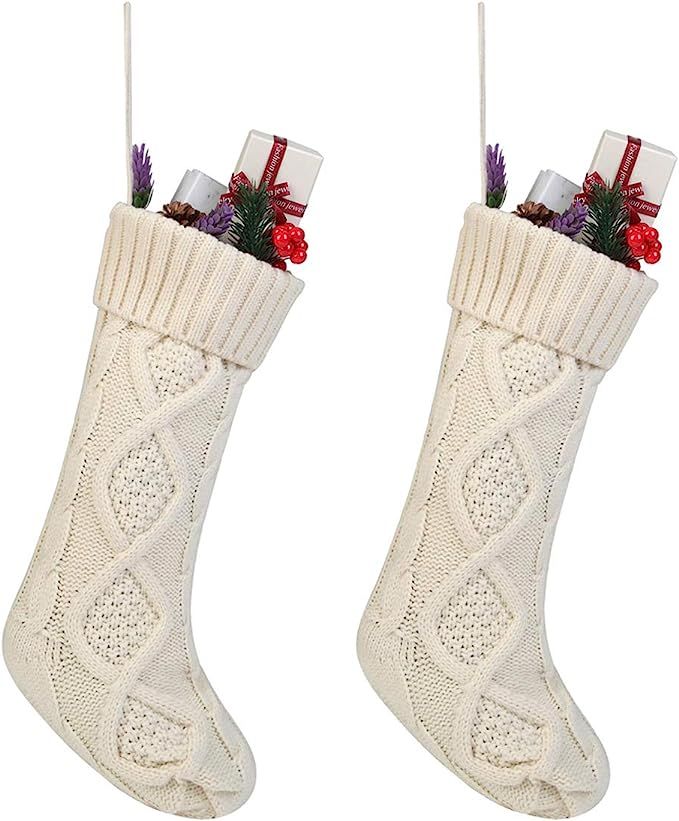 Free Yoka Cable Knit Christmas Stockings Kits Solid Color White Ivory Classic Decorations 18", Se... | Amazon (US)