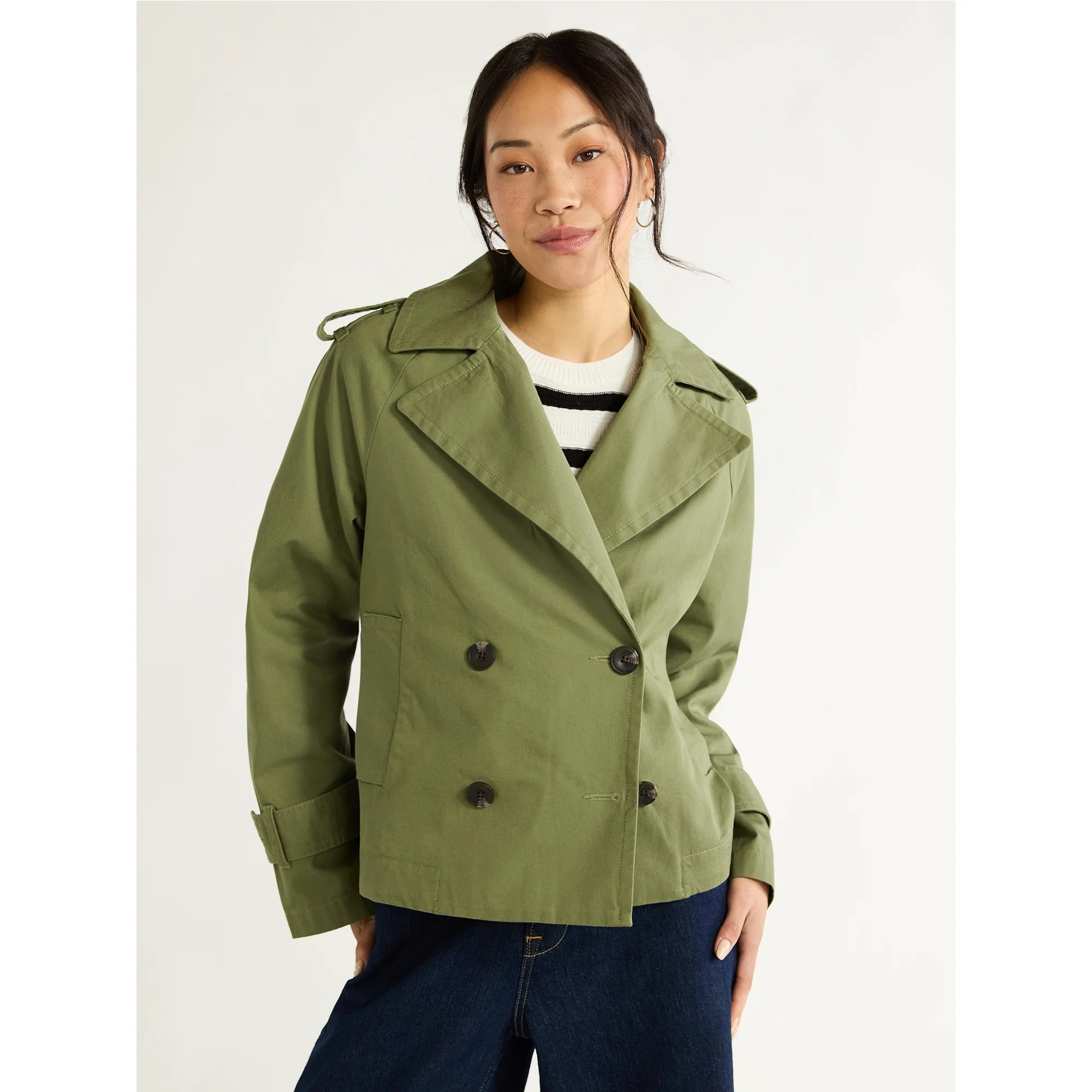 Free Assembly Women’s Cropped Cotton Trench Coat, Sizes XS-XXL | Walmart (US)