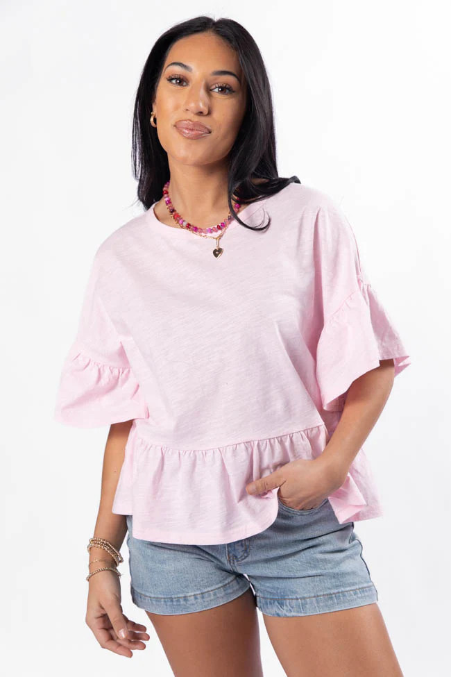 Perfect Pink Knit Ruffle Hem Tee | Pink Lily