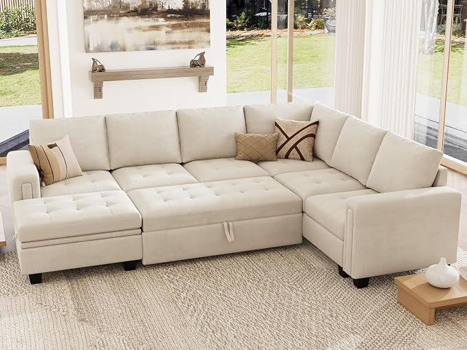 Belffin Modular Sectional Sleeper Sofa with Pull Out Bed U Shaped Sectional Sofa Couch with Stora... | Amazon (US)