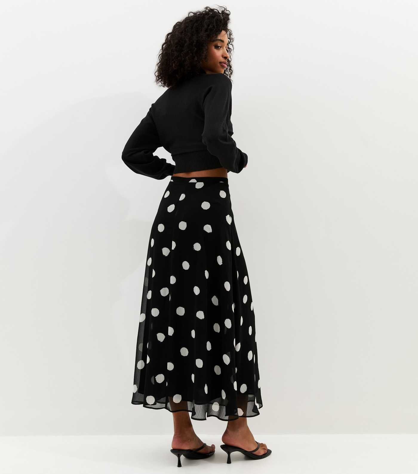 Black Chiffon Polka Dot Bias Cut Midi Skirt | New Look | New Look (UK)